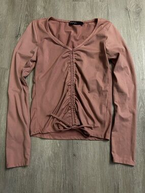 Ruched Tie-Front Long Sleeve Top - Rose Mauve